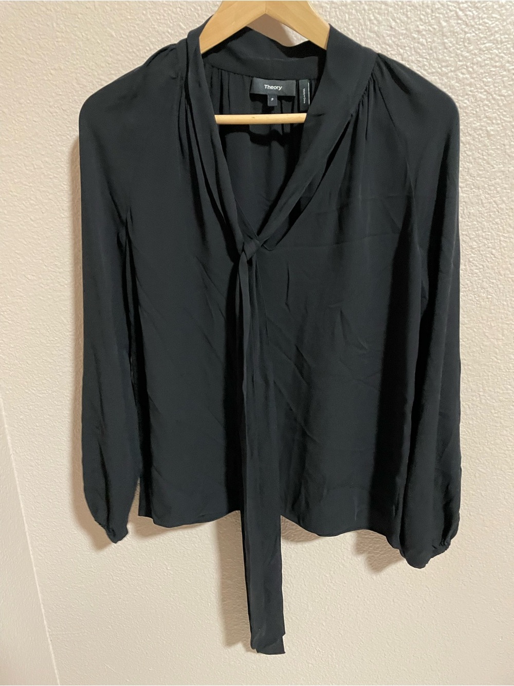 Theory Women’s Black Tie-Neck Silk Blouse